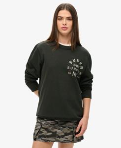Superdry Vrouwen Oversized Surplus Sweatshirt met Ronde Hals en Print Zwart