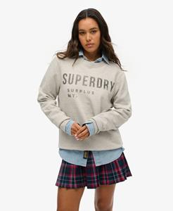 Superdry Vrouwen Oversized Surplus Sweatshirt met Ronde Hals en Print Grijs