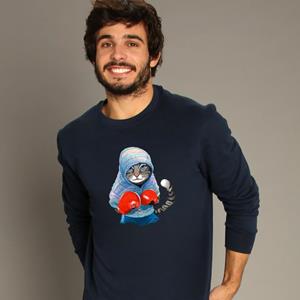 Le Roi du Tshirt Sweat Homme - BOXING CAT GREY XS marineblauwe kleur