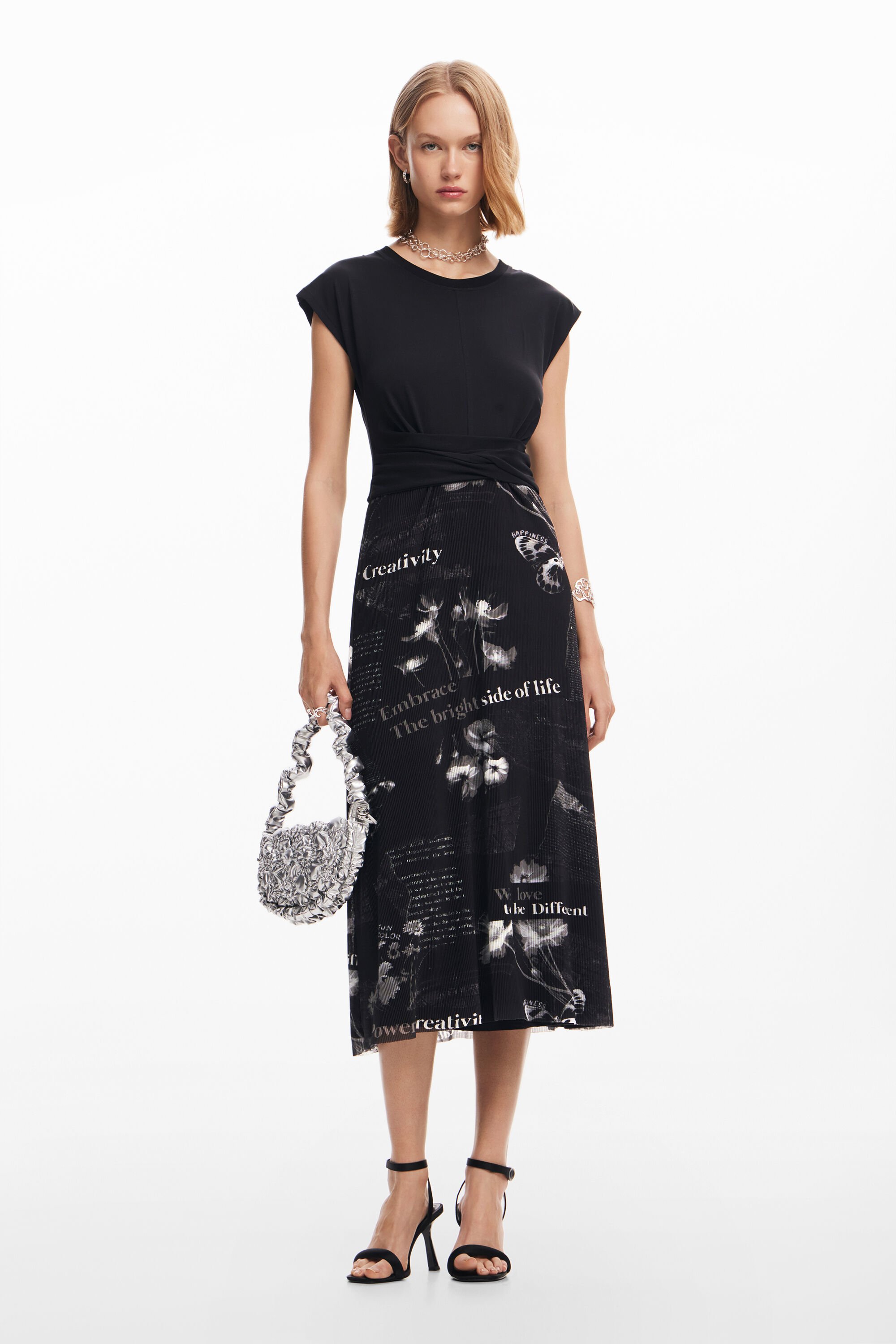 desigual Midijurk met teksten - BLACK