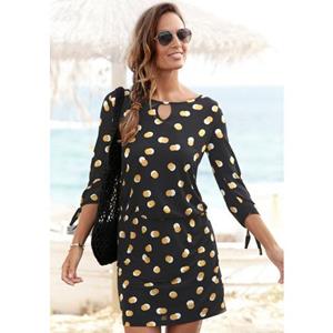 Buffalo Jerseyjurk met bandjes om te knopen, kort zomerjurk met 3/4-mouwen, strandjurk