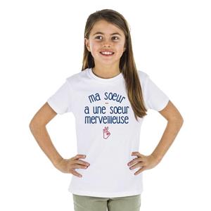 We are family Kinder t-shirt MIJN ZUSTER HEEFT EEN PRACHTIGE ZUSTER 2 ans wit
