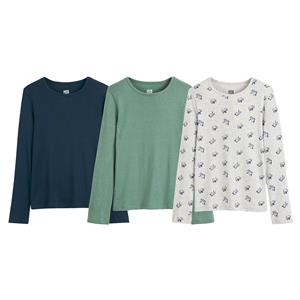 LA REDOUTE COLLECTIONS Set van 3 geribde onderhemdjes met lange mouwen