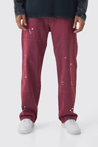 Boohoo Onbewerkte Baggy Utility Jeans Met Verfspetters, Red