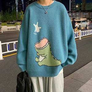 Boho berry Herfst Heren Dinosaurus Trui All-match Persoonlijkheid Ronde Hals Trui Hong Kong Stijl Trui M blauw