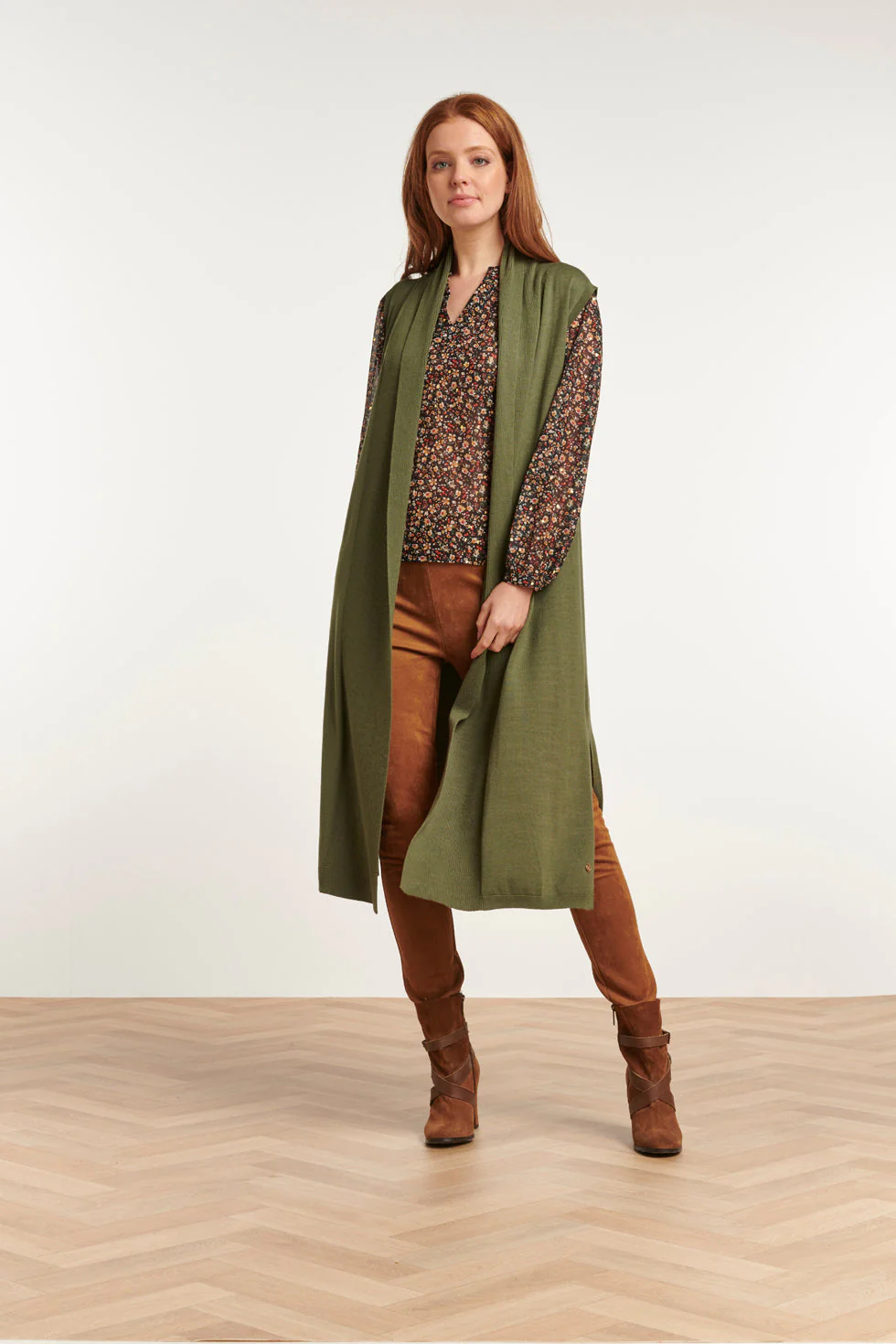 Smashed Lemon 23601 stijlvolle mouwloze cardigan | army