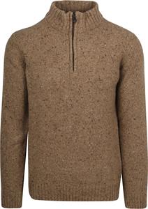 Sweater Suitable Half Zip Trui Tweed Wol Blend Beige