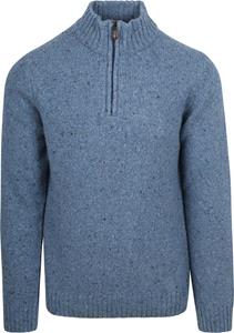 Sweater Suitable Half Zip Trui Tweed Wol Blend Blauw