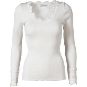 rosemunde Shirt met lange mouwen Benita Silk Blouse Vintage-kantafwerking aan de halslijn, elastische kant aan de mouwen