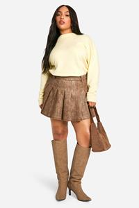 Boohoo Plus Gebleekte Geplooide Pu Tennis Rok, Light Brown
