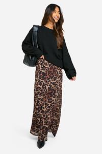 Boohoo Chiffon Luipaardprint Maxi Rok, Brown