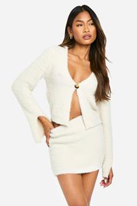 Boohoo Gebreide Pluizige Mini Rok, Stone