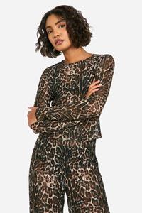 Boohoo Tall Geplet Kanten Luipaardprint Crop Top, Leopard