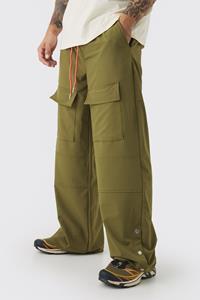 Boohoo Elastische Nylon Wide Leg Broek Met Drukknoopjes, Olive