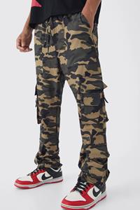 Boohoo Elastische Stacked Nylon Camo Slim Fit Cargo Broek, Khaki