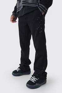 Boohoo Baggy Broek Met Wijde Pijpen En Verfspetters, Black