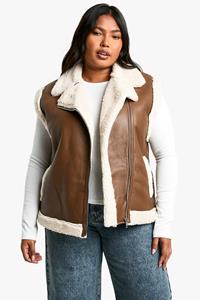Boohoo Plus Nepleren Bodywarmer Met Teddy Zoom, Chocolate
