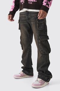 Boohoo Flared Slim Fit Cargo Jeans Met Gusset Detail, Brown