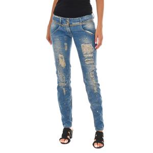 MET Lange spijkerbroek versleten en gescheurd effect 10DB50128 vrouw 29-USA blauw