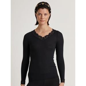 CALIDA Shirt met lange mouwen Silky Wool Joy met kant aan de halslijn en boorden