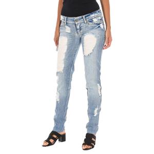 Lange gescheurde denim broek met chiffon D012929-D024 voor dames 29-USA blauw