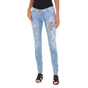 Dames lange jeans met een versleten en gescheurd effect 10DBF0094 26-USA blauw