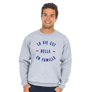 We are family Herensweater - HET LEVEN IS MOOI MET HET GEZIN XS heide grijze kleur