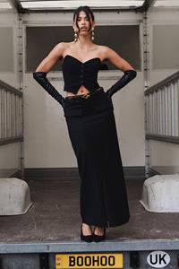 Boohoo Geweven Maxi Rok Met Zak Detail, Black