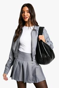 Boohoo Geplooid Premium Mini Mini Rokje Met Krijtstrepen, Charcoal