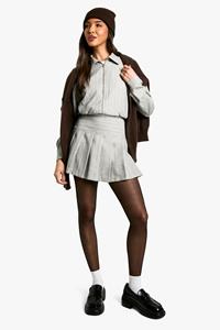 Boohoo Geplooid Premium Mini Mini Rokje Met Krijtstrepen, Grey