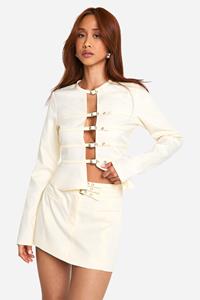 Boohoo Mini Rokje Met Driedubbele Riem, Ivory