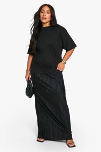 Boohoo Plus Plisse Maxi Rok, Black