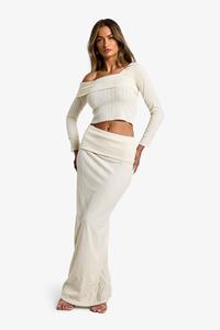 Boohoo Geborstelde Geribbelde Maxi Rok Met Tailleband, Cream