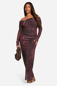 Boohoo Plus Slangenprint Midaxi Jurk Met Uitgesneden Hals En Ring Detail, Black