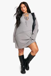 Boohoo Plus Geribbelde Sleutelgat Skater Jurk Met Strik, Grey