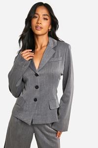 Boohoo Petite Getailleerde Jas Met Geplooide Taille, Grey