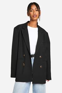Boohoo Baggy Long Line Blazer Met Dubbele Knopen, Black