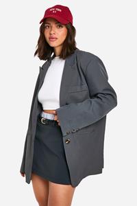 Boohoo Baggy Long Line Blazer Met Enkele Rij Knopen, Charcoal