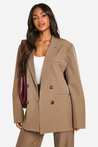 Boohoo Baggy Long Line Blazer Met Dubbele Knopen, Mocha