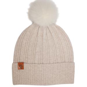 Stone Valley Merino wollen Muts in Beige met Pompon
