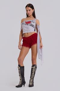 Jaded London Scarlet Red Rhea Lace Bloomer Shorts