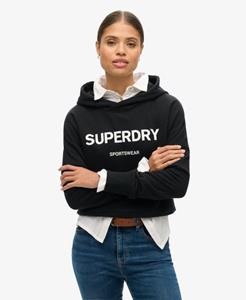 Superdry Vrouwen Korte, Ruimvallende Core Sport Hoodie Zwart