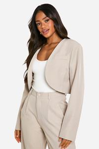 Boohoo Korte Getailleerde Mergel Blazer Met Ronde Reverskraag, Stone