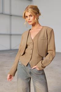 Boohoo Korte Getailleerde Mergel Blazer Met Ronde Reverskraag, Mocha