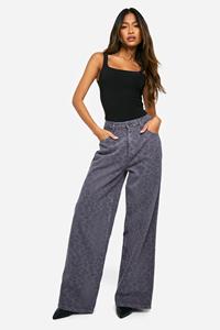 Boohoo Luipaardprint Laser Print Wide Leg Jeans, Slate Grey