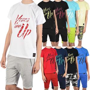 BEZLIT Zomerset T-shirt NEVER GIVE UP voor jongens en een stoffen short 110 bos camouflagekleur