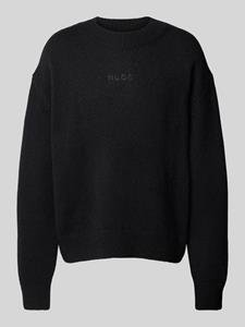Heren Hugo Seese Logo Detail Oversized Sweater in Zwart