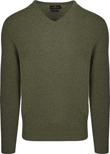 Steppin' Out Pullover V-hals Merinowol Olijfgroen
