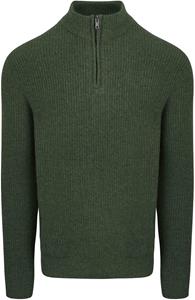 Steppin' Out Half Zip Trui Lamswol Olijfgroen