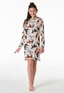 Nachtjapon lange mouwen Organic Cotton paarden off-white - Horse World 